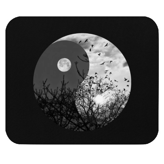 Yin and Yang of Moon and Sun in Black and White Mouse Pads