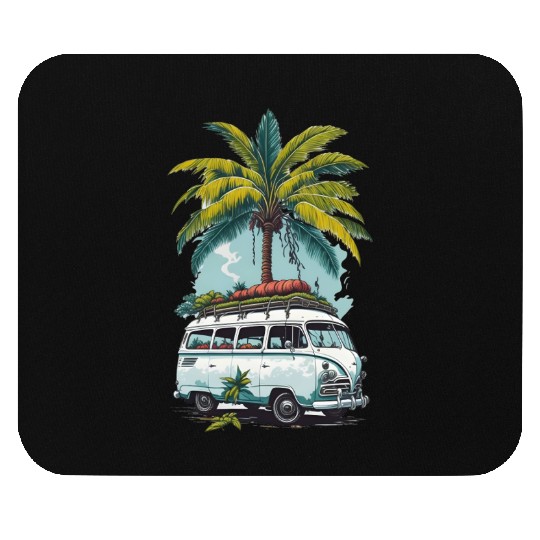 Travel car caravan summer coconut tree Mouse Pads
