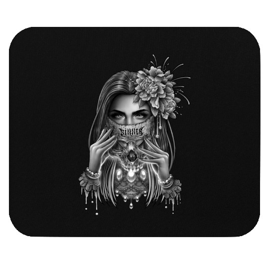 skull mask and peony flower Mouse Pads