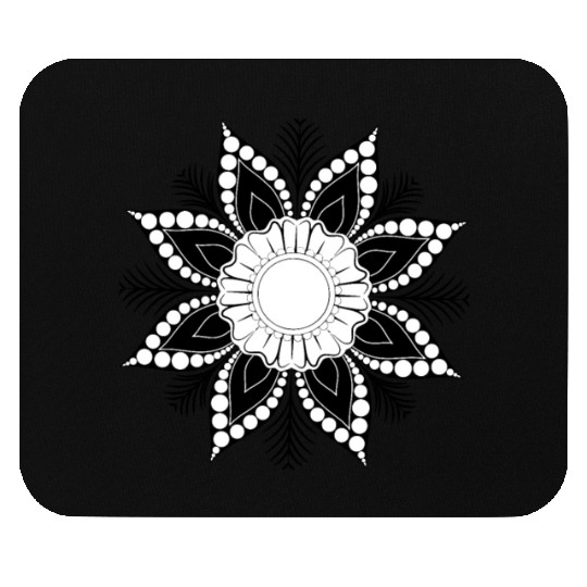 black and white mandala flower Mouse Pads
