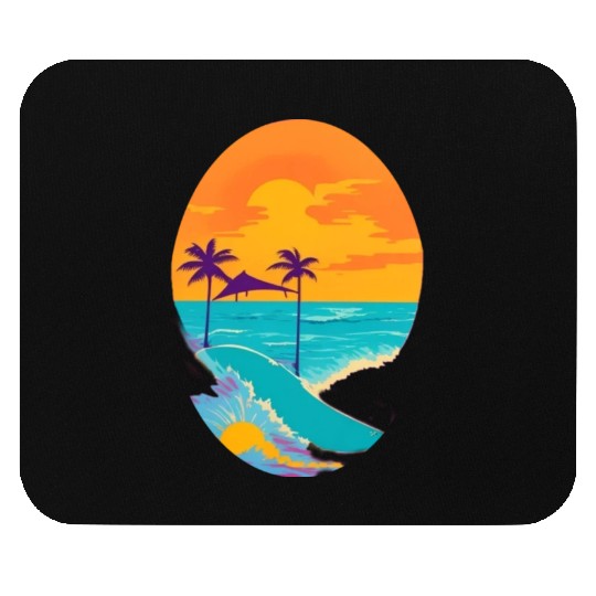 Golden Horizon: Serene Sunset & Surfing Paradise Mouse Pads