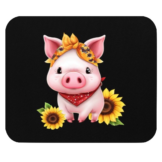 Pig with Bandana and Sunflower, Charming Farm Mouse Pads
