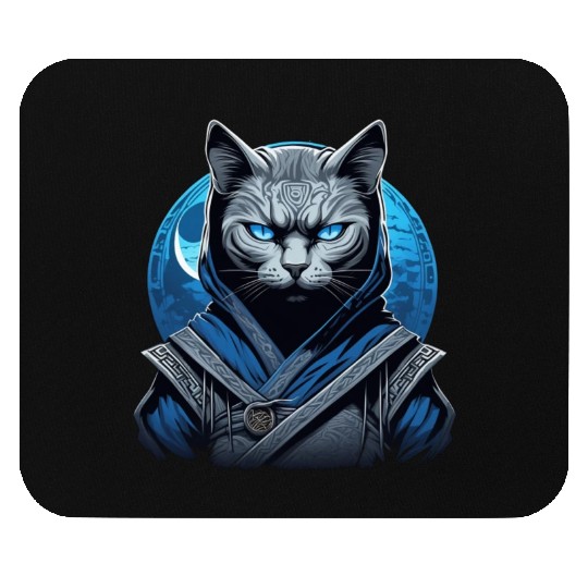 Lunar Guardian Cat: Ninja Amidst the Bl Moon Mouse Pads