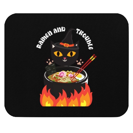 Halloween Black Cat, Ramen and Trouble Mouse Pads