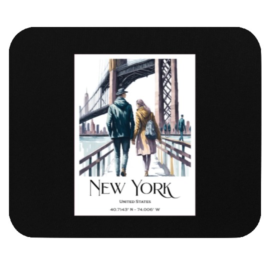 Watercolor painting loving couple in New York City Mouse Pads