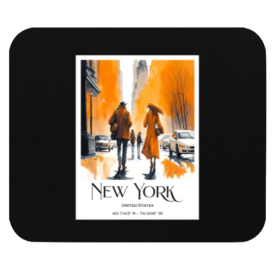 Watercolor painting loving couple in New York City Mouse Pads
