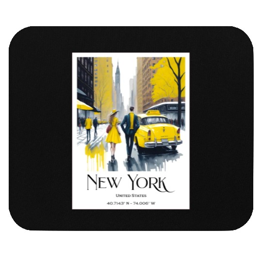 Watercolor painting loving couple in New York City Mouse Pads