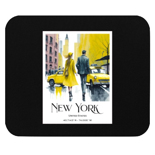 Watercolor painting loving couple in New York City Mouse Pads
