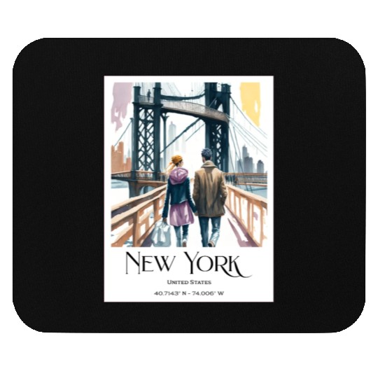 Watercolor painting loving couple in New York City Mouse Pads