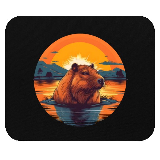 Sunset Serenity: Rustic Capybara Stripe Illustrate Mouse Pads