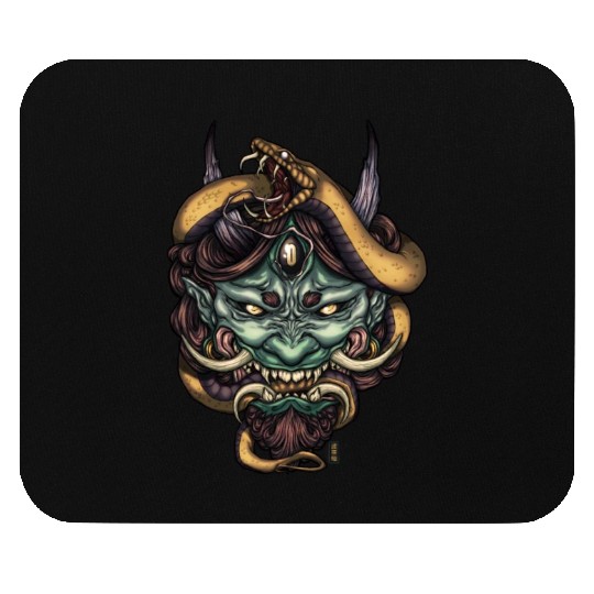 Serpent Green Oni Demon Mouse Pads
