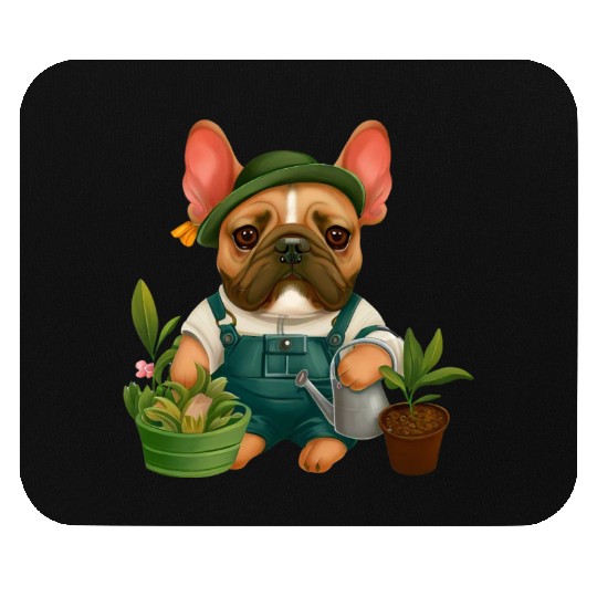 Frenchie The Gardener Drawing Mouse Pads