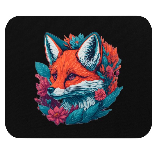 Fox Cub with Flowers Mouse Pads
