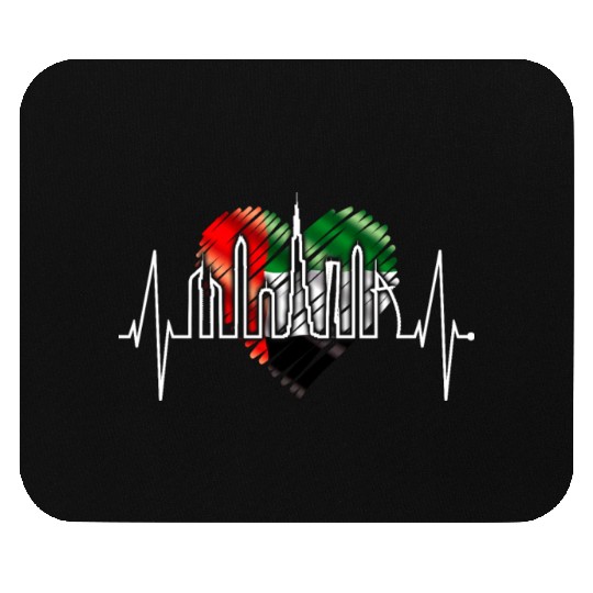 Dubai Skyline Heartbeat Burj Khalifa Love UAE Flag Mouse Pads