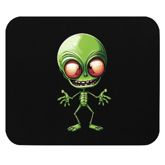 Green Alien: Giant Head from Outer Space Mouse Pads