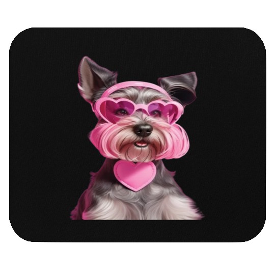 Miniature Schnauzer Wearing Pink Heart Collar Mouse Pads