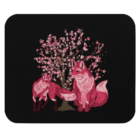 Cherry blossom tree forest animal gift sakura fox Mouse Pads