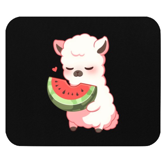 Adorable Kawaii Llama Savoring Sweet Watermelon Mouse Pads