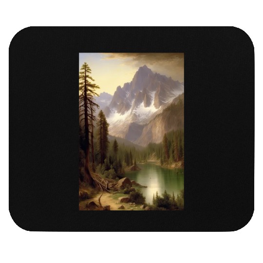 Snowy Mountain Lake Landscape Painting Mouse Pads