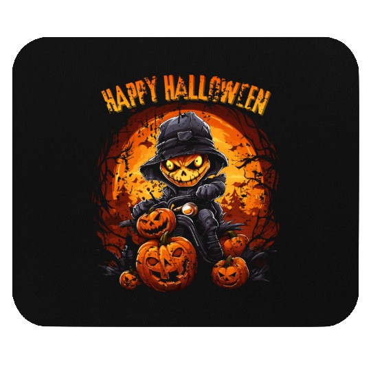 Halloween Pumpkin Riding Motorcycle Rider Mouse Pads