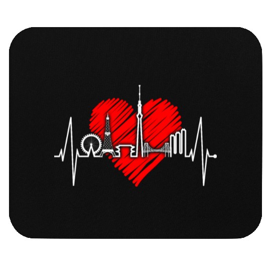 Tokyo Skyline Heartbeat Japanese Heart Love Tokyo Mouse Pads