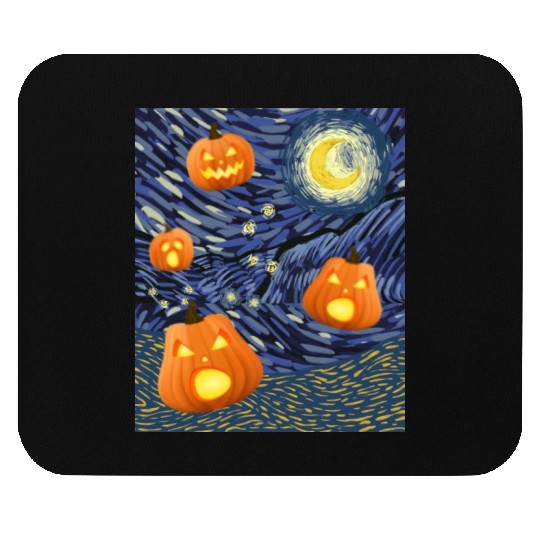 Starry Night with Pumpkins Funny Halloween Art Mouse Pads