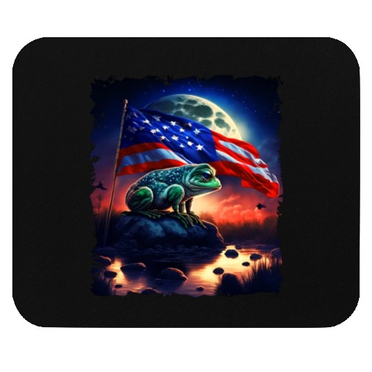 America frog under Moon with American Flag Mouse Pads