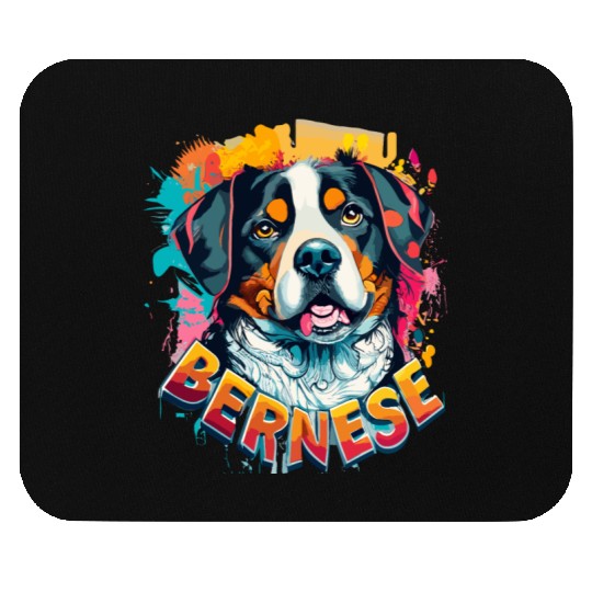 Bernese Mountain Dog Head Vibrant Color Splash Mouse Pads