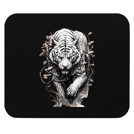 White Tiger with Vines and Leaf Mouse Pads