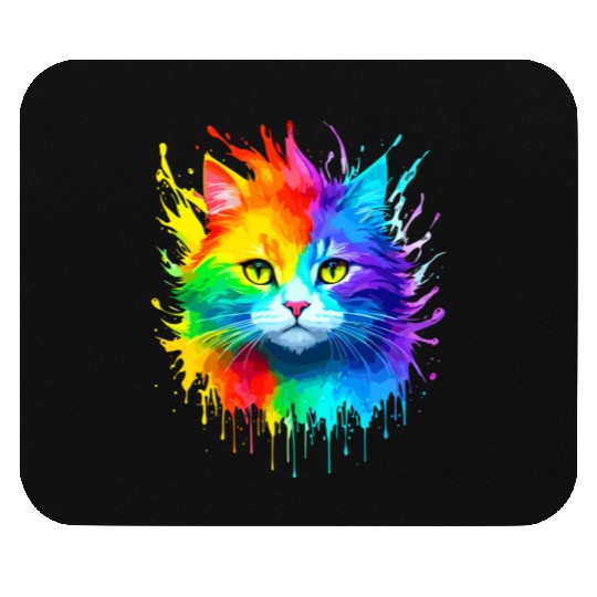 Rainbow Cat Realistic Watercolor Cute Cat Paint Mouse Pads
