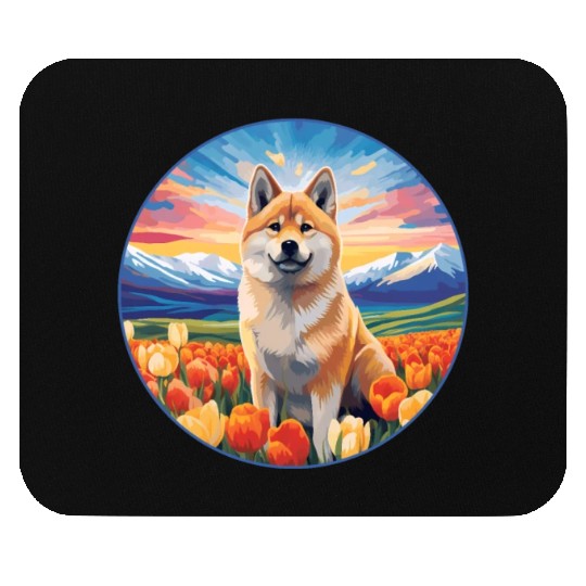 Akita Inu Flower Garden Cute Colorful Puppy Dog Mouse Pads