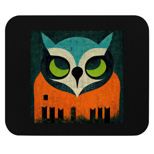 Mod Owl: Teal-Headed Owl Mouse Pads