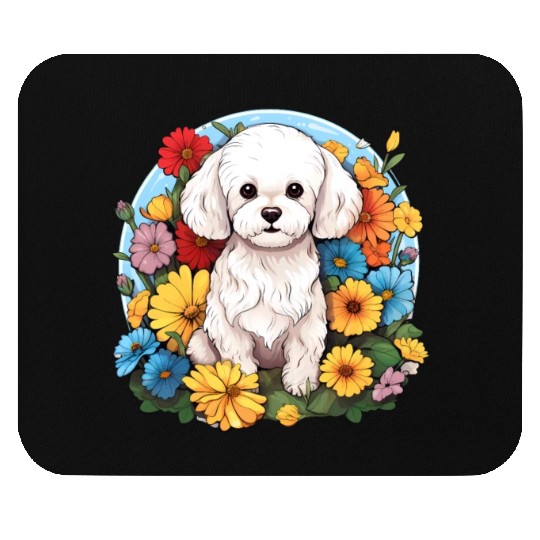 Bichon Frise Floral Flower Cute Colorful Puppy Dog Mouse Pads