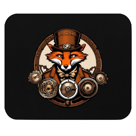 Steampunk Fox / Animal / Bronze / Old School Mouse Pads