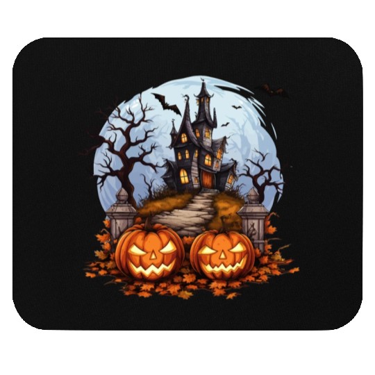Spooky Haunted House Halloween Pumpkin Bat Mouse Pads
