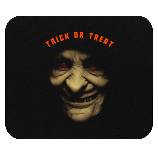 Trick Or Treat - Scary Halloween Old Witch Face Mouse Pads