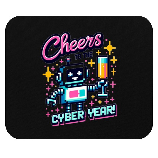 Retro Robot New Year's Toast - Cyber Champagne Fun Mouse Pads