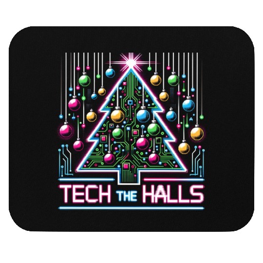 Tech the Halls - Christmas Tree in 8-bit Neon Mouse Pads