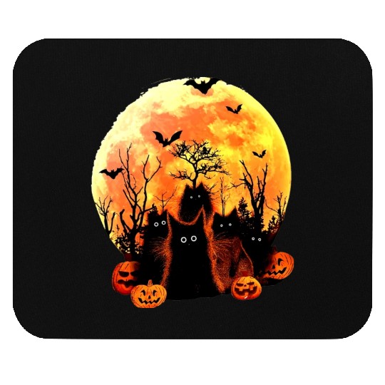 Black Cat Halloween Moon Gift for Cat Love Mouse Pads