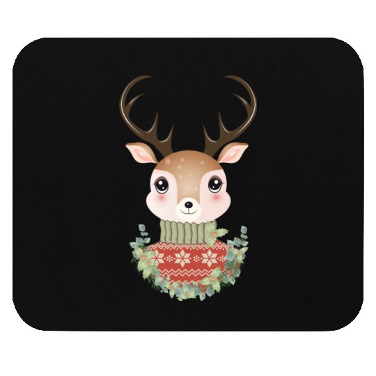 cute deer with sweater and Christmas wreath Mouse Pads