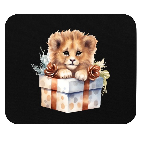 African Lion inside a Christmas gift box Mouse Pads