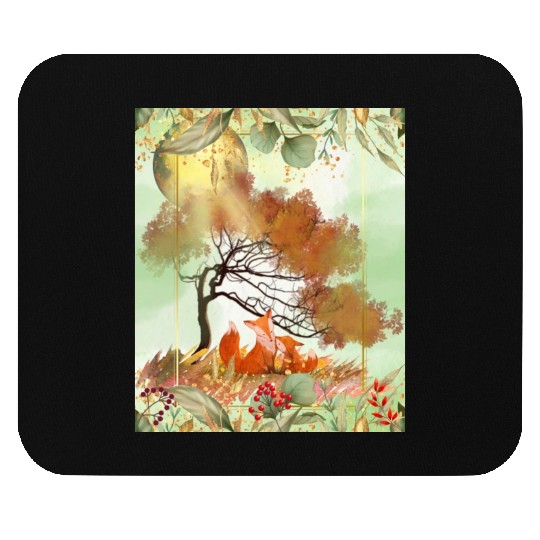 "Autumn Foxes - Tranquil Seasonal Scene" Mouse Pads