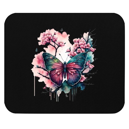 WATERCOLOR BUTTERFLY AND FLOWERS Mouse Pads