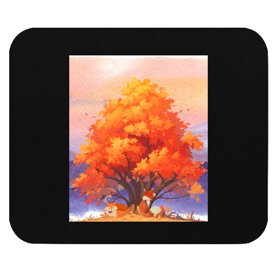 Autumn Serenity - Watercolor Foxes Under The Tree Mouse Pads
