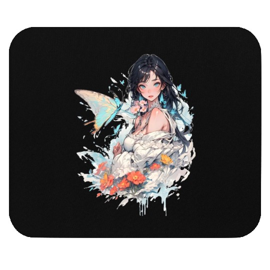 beautiful lady and butterfly Mouse Pads