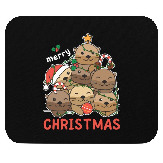 Otter Christmas Tree Merry Christmas Mouse Pads