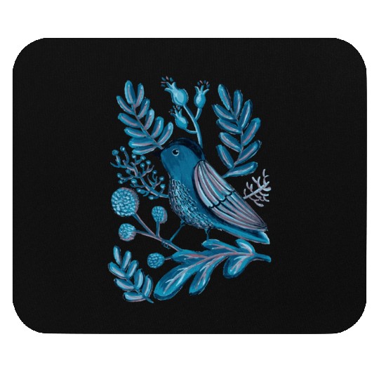 Folk Blue Bird Mouse Pads