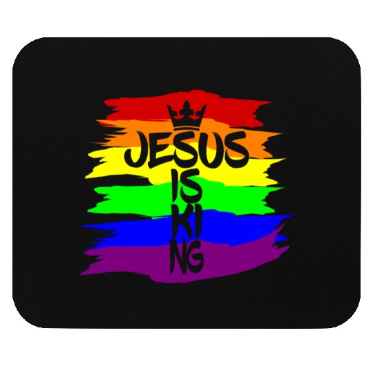 Queer Jesus is King Cross Crown Rainbow Colors Mouse Pads