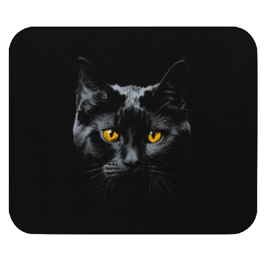 Black Cat Face Yellow Eyes Cat Halloween Costume B Mouse Pads