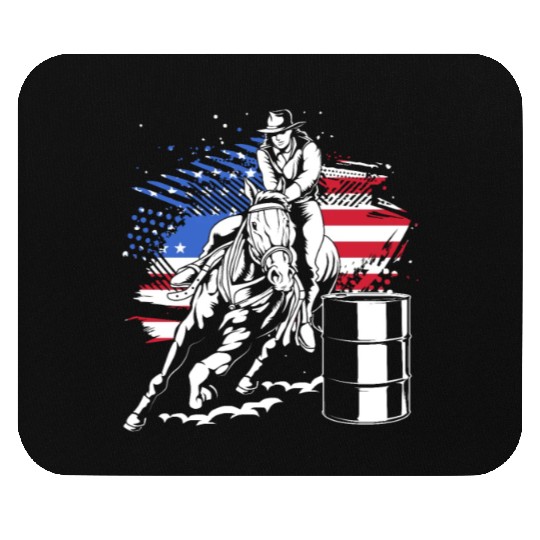 Retro American Flag Cowgirl Horse Barrel Racing Mouse Pads